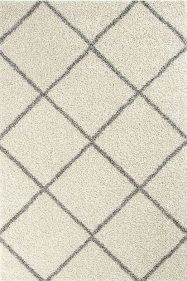 Diamond Design Thick Shaggy Area Rugs Ivory