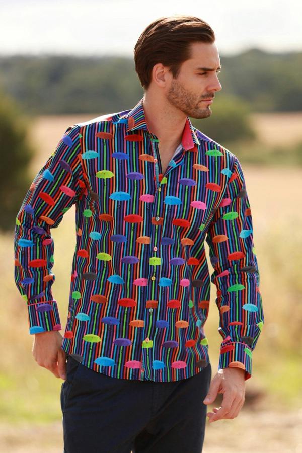 UMBRELLA FLOATING STRIPE  PRINT SHIRT – Premium Men's Patterned Shirt by Claudio Lugli | Bold Design, Tailored Fit, Best Printed Shirts