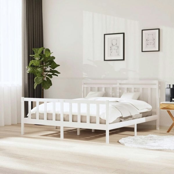 Berkfield Bed Frame White 180x200 cm Super King Size Solid Wood