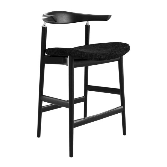 Wyld Haus Loughrea Upholstered Black Velvet Tweed Bar Stool