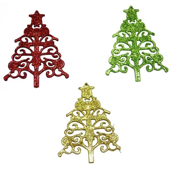 3 Piece Glitter Christmas Tree Hanging Decorations in Red, Green and Gold image 3