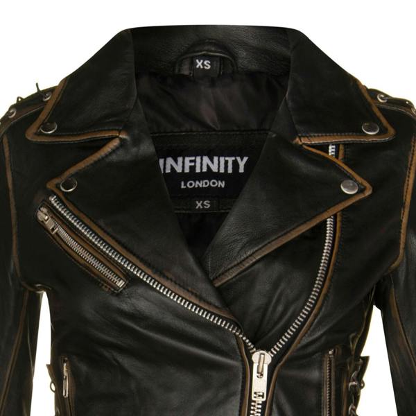 Infinity Leather Womens Brando Black Leather Biker Jacket-Bari