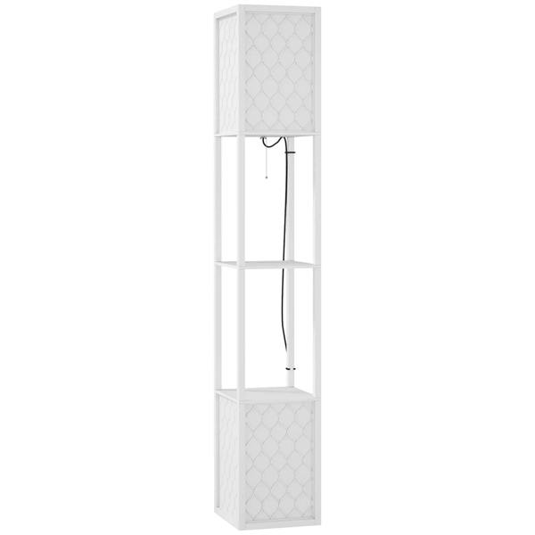 White light floor shelf unit with mesh-front top and bottom panels and open middle shelves