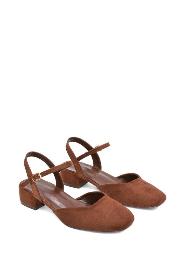 XY LONDON Low Block Heel Court Shoes With Ankle Strap