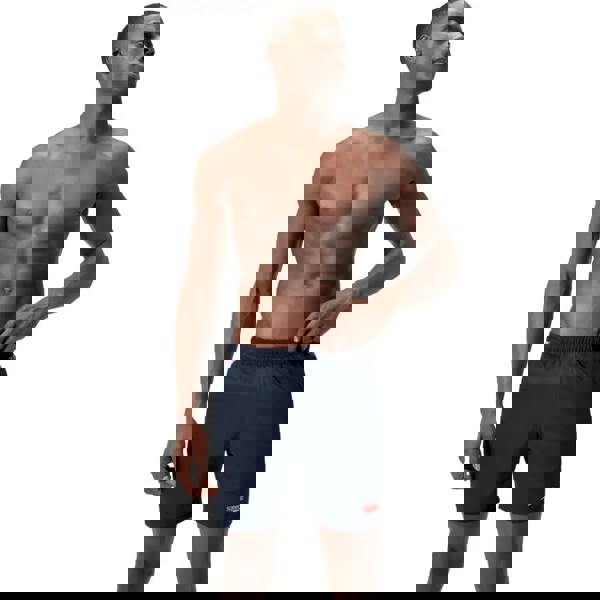 Navy blue Speedo Sport 2 Panel 16 inch watershorts with red logo and drawstring waistband