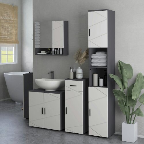 Wyld Haus Nomalo Tall Minimalist Bathroom Storage Cabinet With Line Embossed Front And Adjustable Shelves Grey