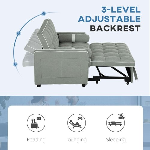 Wyld Haus Tapa Linen Effect Light Grey Upholstered 2 Seater Sofa Bed White Trim