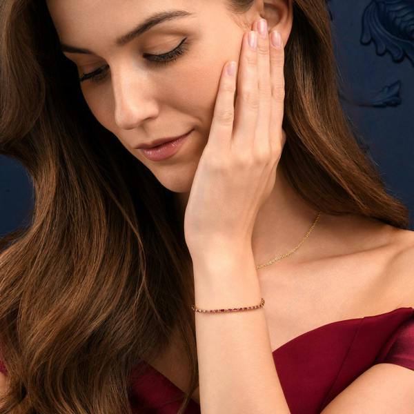 namana Red Gold Plated Sterling Silver Tennis Bracelet With Baguette-Cut Stones for Women