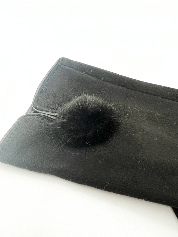 SVNX Sleek Black Gloves With Pom Pom