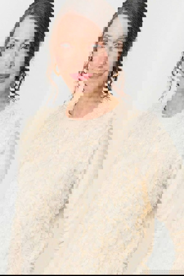 Cream | Rose Texture Embellished Jumper
