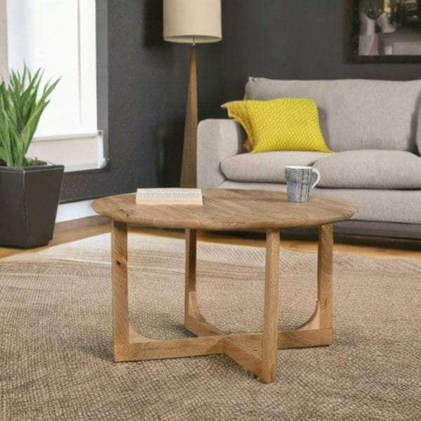 IH Design Monco Natural Mango Wood Round Coffee Table - Natural