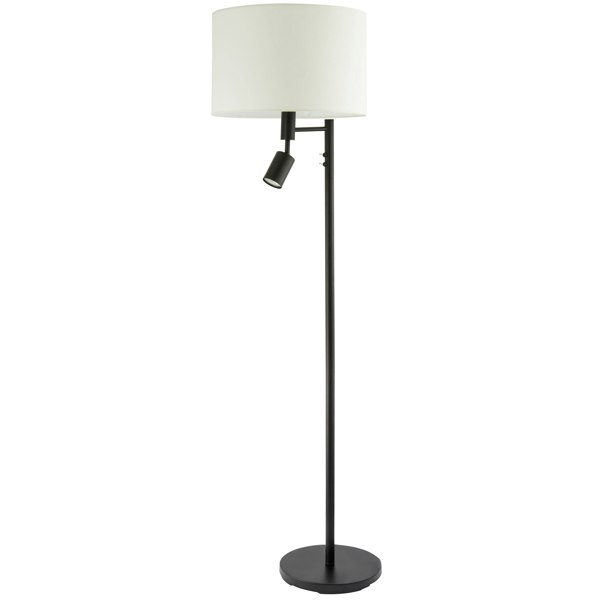 Modern Black Floor Light with LED Adjustable Spot Lamp and White Cotton Shade Image 2