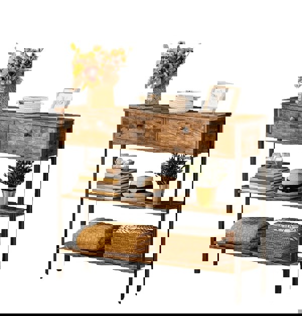 Modcraft Rustic Brown Console Table with 2 Drawers – Industrial Hallway Table Sofa Side Table with Storage