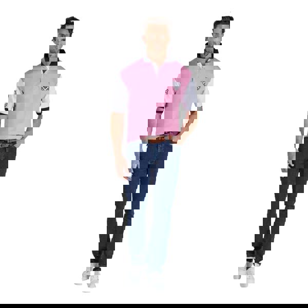 Raging Bull Mens NO.3 Jersey Cut and Sew Panel Polo Shirt - Pink/White/Navy - 