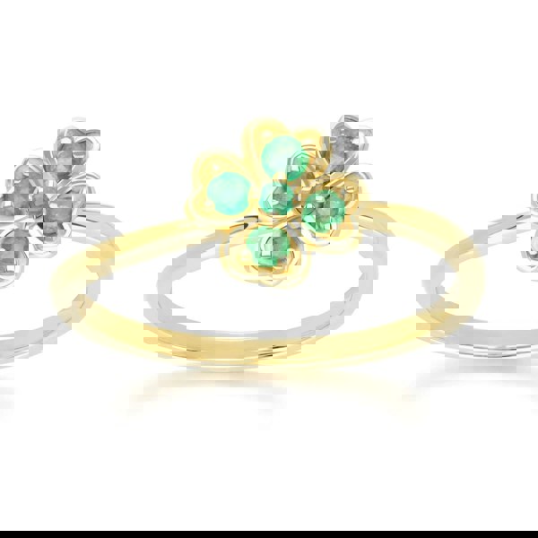 Green Emerald Clover Ring in 9ct Yellow Gold Gardenia Front