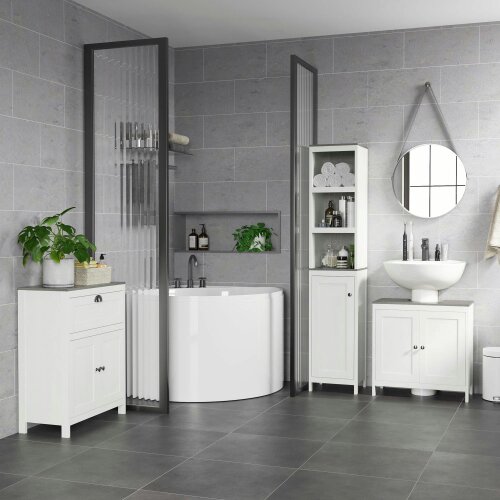 Wyld Haus Narile Antique White Under Sink Vanity Storage Cabinet With Double Doors And Adjustable Shelving