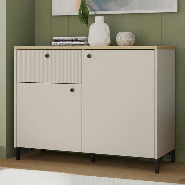 Furniture To Go Bixbite Sideboard with Fluted Detail, Drawer & Cupboard in Mauvella Oak and Sand