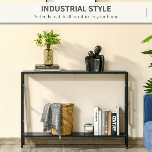 Wyld Haus Comi 106cm Metal And Wooden Grey And Black Narrow Industrial Console Table With Bottom Shelf