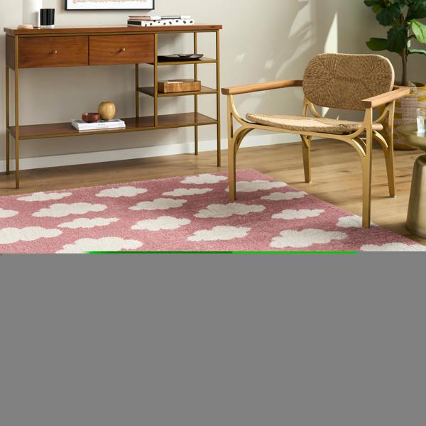 Livabliss Fossay Shag-Washable Pink Ivory Modern High Pile Rug