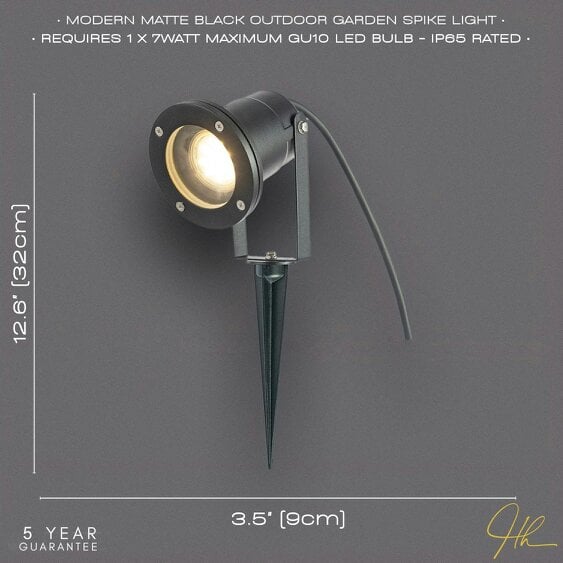 Happy Homewares Outdoor Garden 240v Spike Light in Matte Black with 50cm Cable