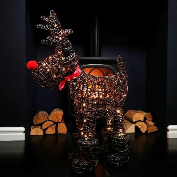 Samuel Alexander 65cm Battery Operated Rattan Woven Rudolph Reindeer with Warm White LEDs