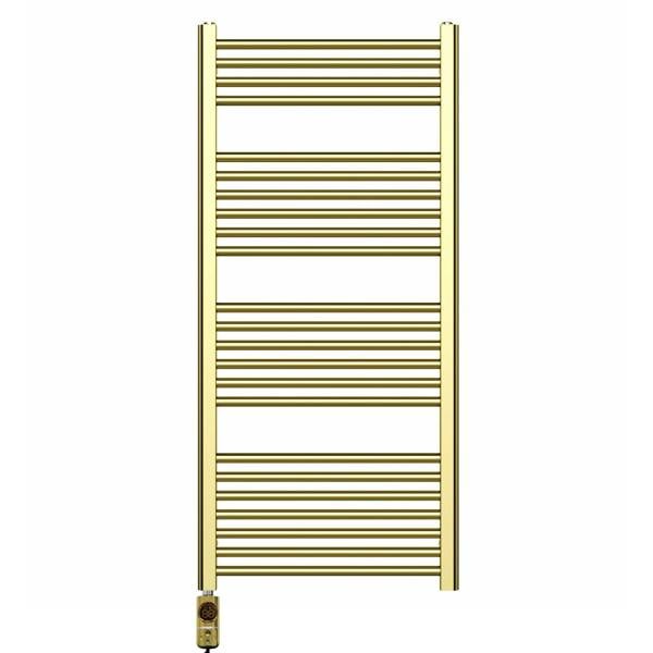 MYHOMEWARE 500 x 1200 mm Shiny Gold Electric Bathroom Towel Rail Radiator Heater With AF Thermostatic Electric Element Pre-Filled