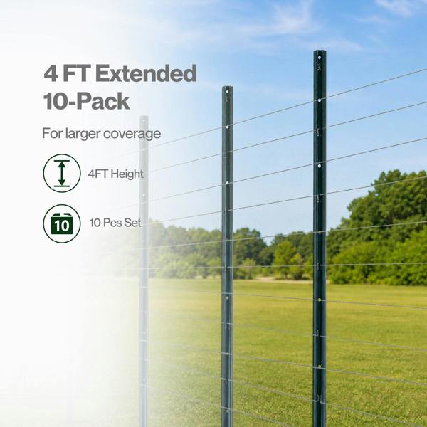 Mountview Metal Fence Posts 4Ft 10Pc Set U Shape Powder Coated for Garden Boundary Green