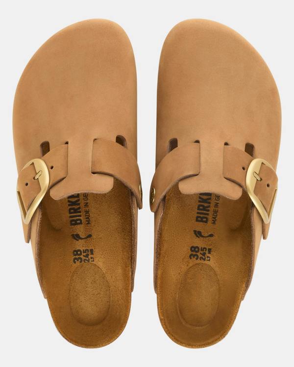 Birkenstock Boston Big Buckle Nubuck Leather Womens Clogs - Mink Tonal FB, top