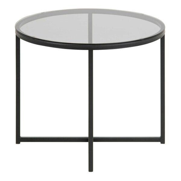 Wyld Haus Oakfern Round Black Metal Side Table Grey Glass Top