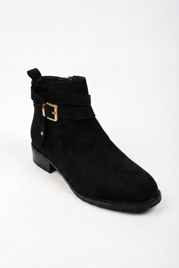 Pearl Faux Suede Wrap Strap Ankle Boots - Black
