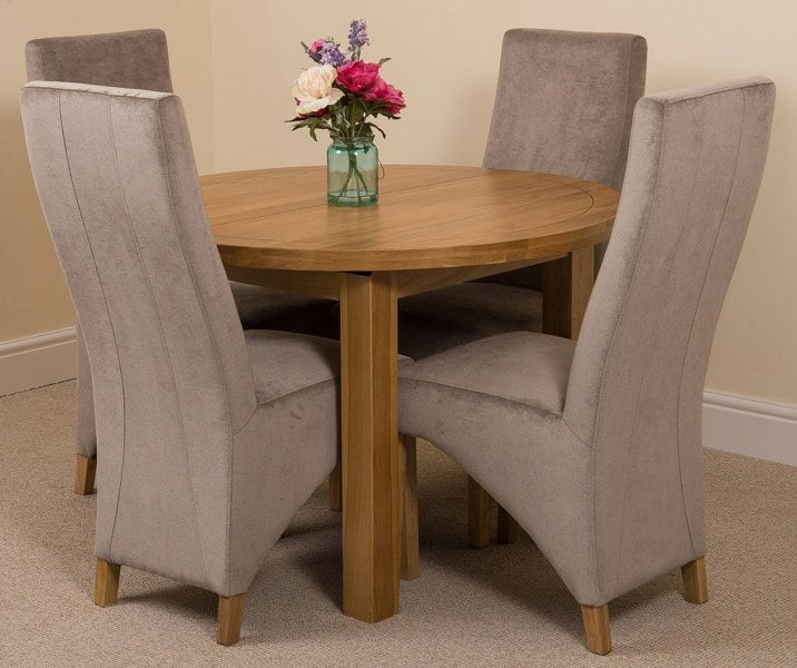 That's Furniture Edmonton Round Extendable Oak Dining Set with Lola Fabric Chairs