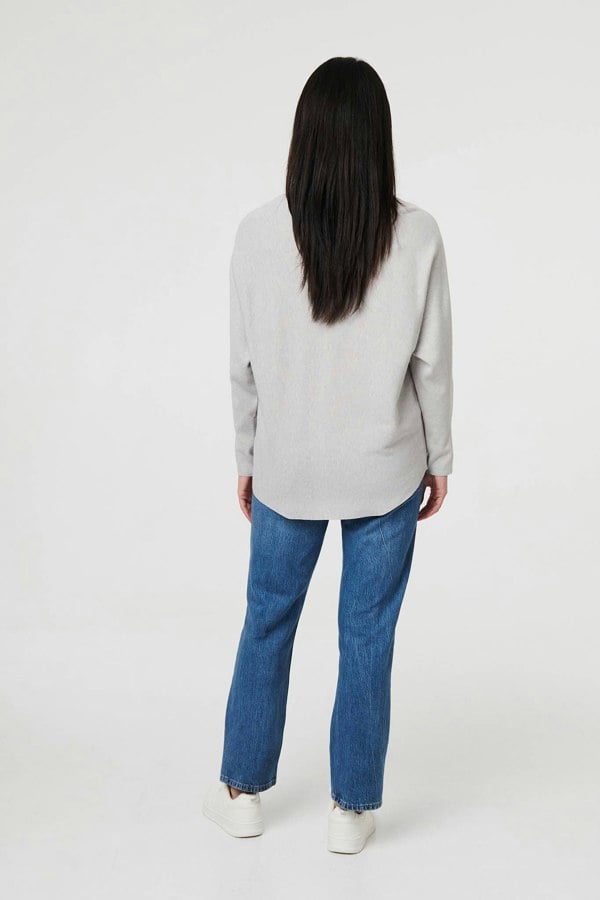 Grey | Heart Print Batwing Sleeve Jumper
