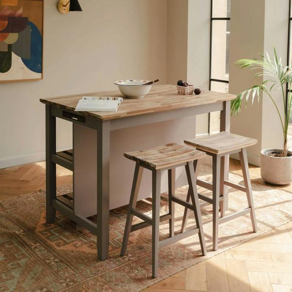 Statement Furniture Florence Wooden Bar Stool with Legs H65cm, Acacia Hardwood Rectangular Seat