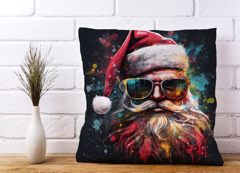 Warren Reed Splashart Santa Claus In Glasses Cushions