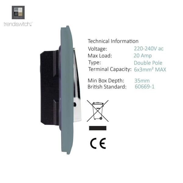 Trendi Switch 1 Gang 20 Amp Heavy Duty Rocker Switch in Cool Grey
