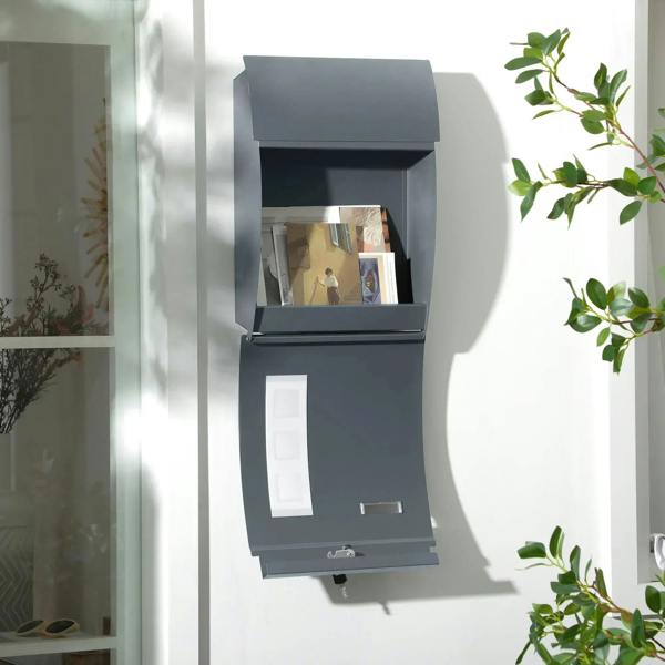 Anthracite gray wall mounted mailbox with open mail compartment and frosted address windows