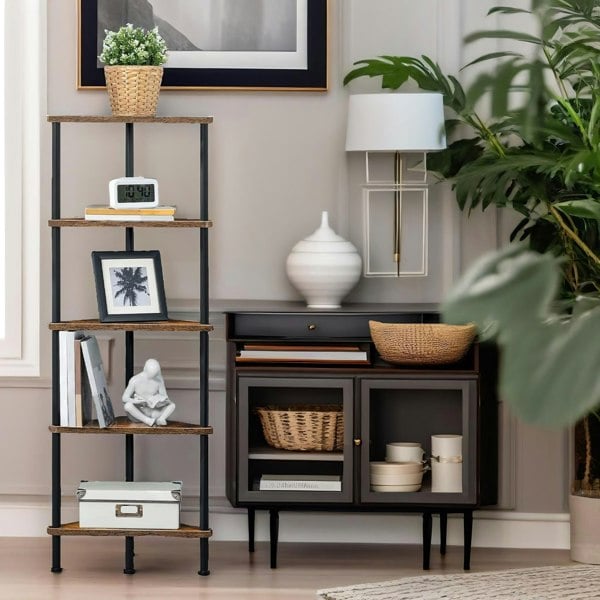 Rafaelo Mobilia 5 Tier Corner Shelf Brown