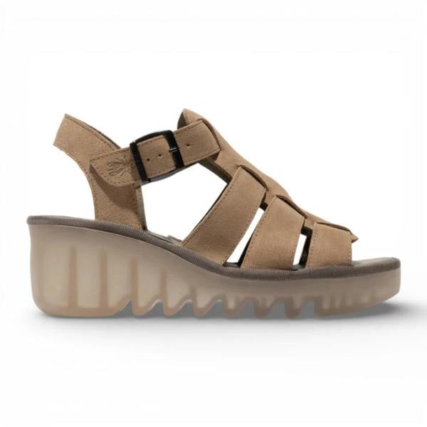 Fly London BAIC621FLY - Women’s Taupe Suede Leather Wedge Sandals