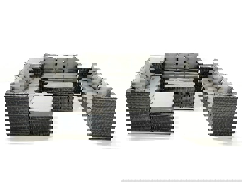 Fimous Outdoor Garden Furniture Set 8 Pieces Rattan Sofa Set with Coffee Table 3 Footstools Side Table Dark Grey Mixed