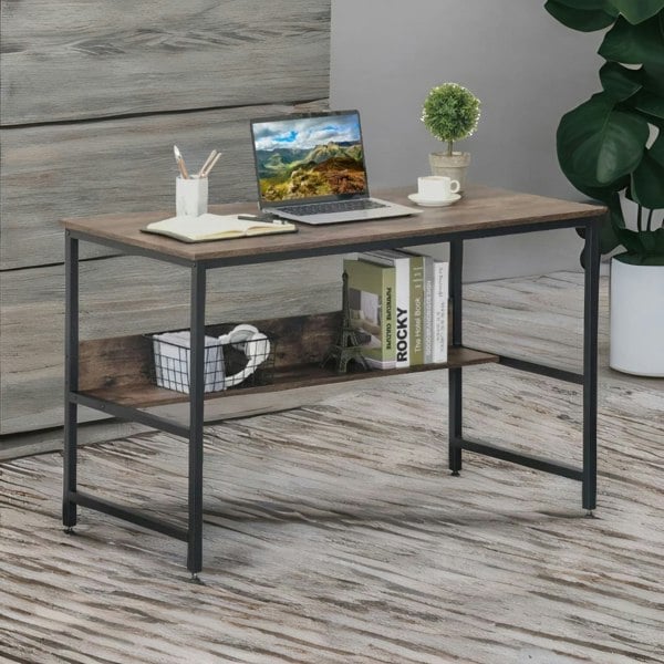 Rafaelo Mobilia Industrial Rustic 2 Tier Computer Desk