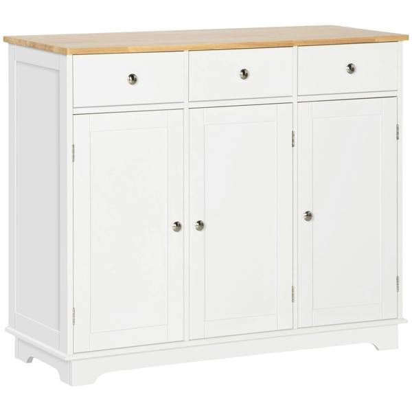 Wyld Haus Totoro White Sideboard With Natural Top 3 Doors 3 Drawers 3 Shelves