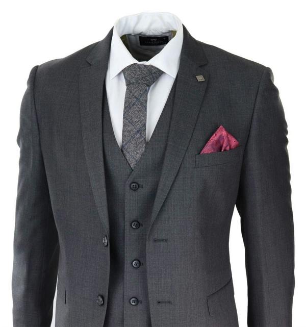 Paul Andrew Mens 3 Piece Charcoal Grey Classic Stitch Retro Suit