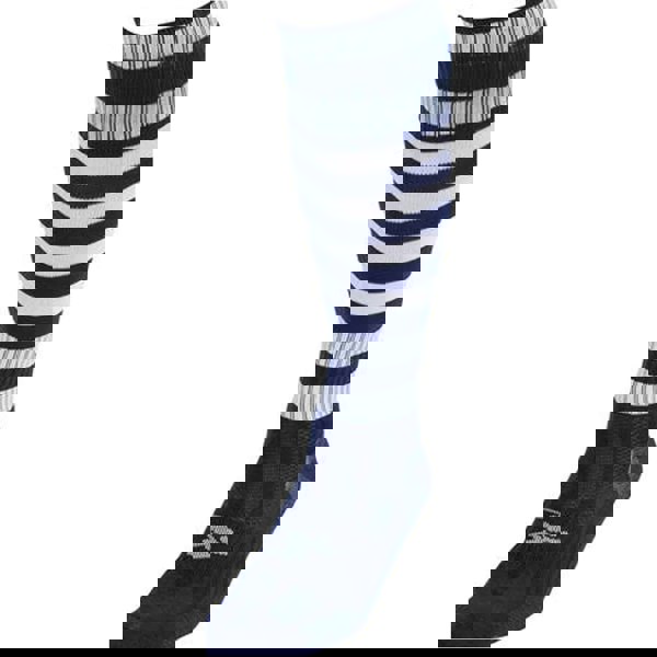 JUNIOR Size 12-2 Hooped Stripe Football Socks - NAVY/WHITE - Contoured Ankle