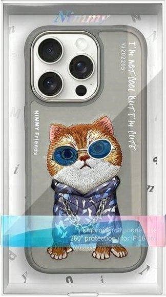 Nimmy Friends Glasses Cool Cat Case for iPhone 16 Pro 6.3" Grey - N-YJ-iP16-Pro-05-B