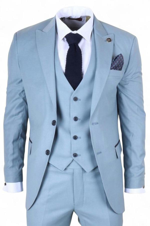 Infinity Leather Men's 3 Piece Plain Blue Work Formal Suit