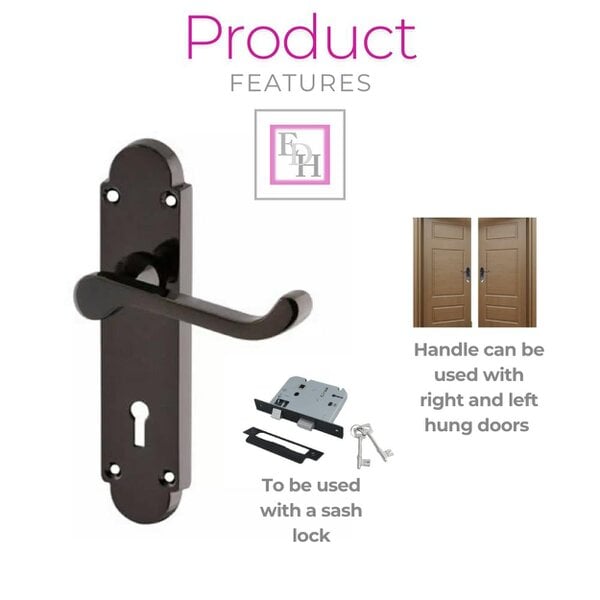 EDH Door Hardware Black Nickel Epsom Victorian Scroll on Shaped Back Plate Lock Door Handle 1 Pair