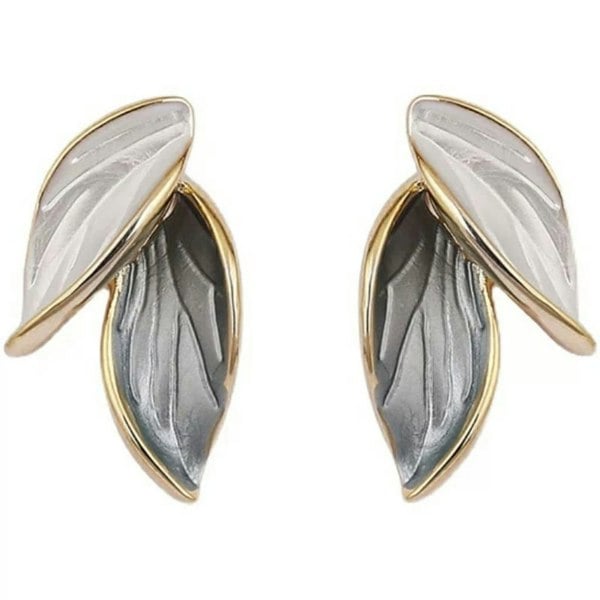 The Colourful Aura Summer Elegant Grey White Leaf Oil Drop Dangle Stud Marble White Earrings