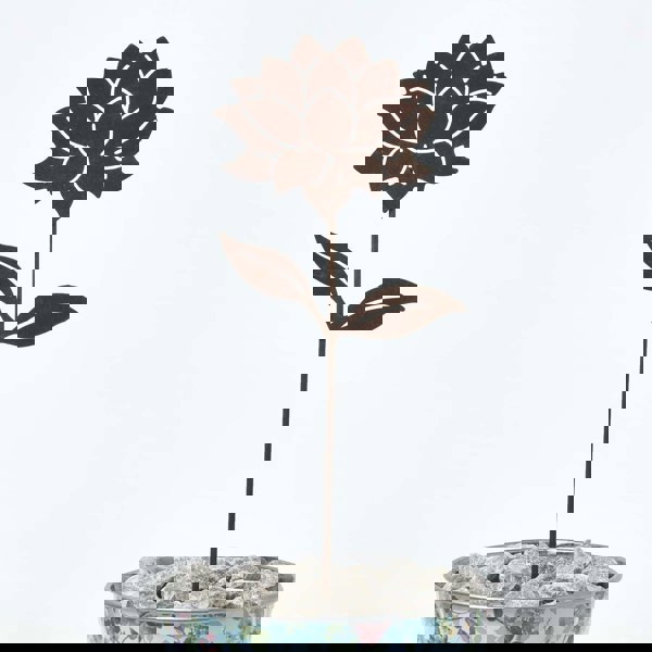 HOMESCAPES Steel Dahlia Garden Stake Decorations, Set of 2