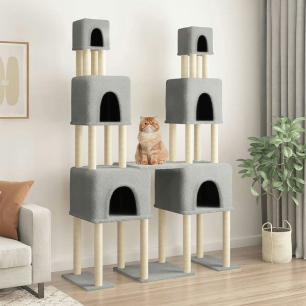 Berkfield Cat Tree with Sisal Scratching Posts Light Grey 199 cm