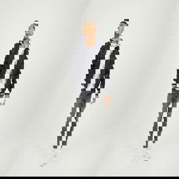 Brave Soul Black Jersey Hooded Varsity Style PU Jacket - Black Image 3